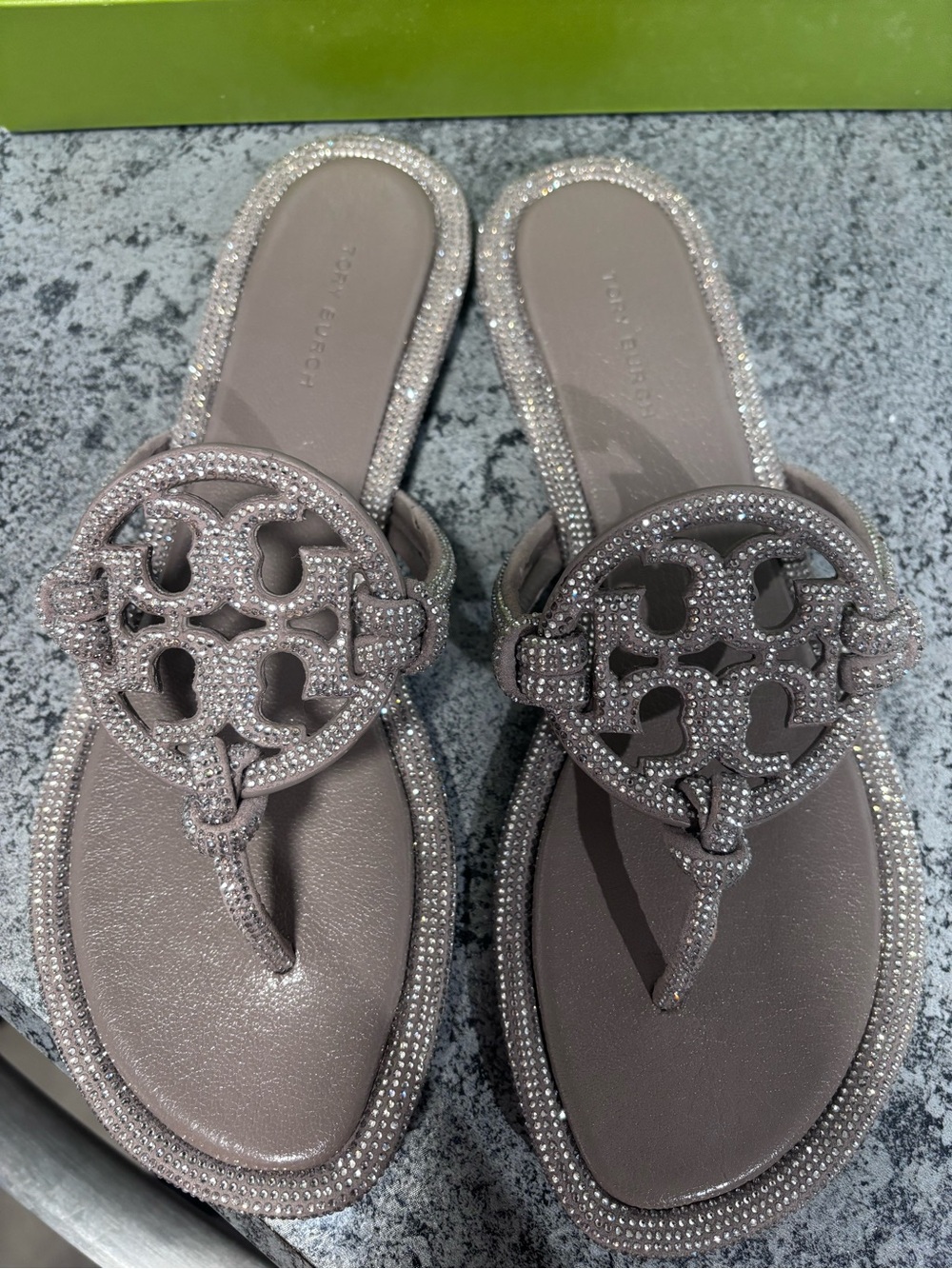 Tory Burch Taupe Crystal-Embellished Miller Thong Sandals